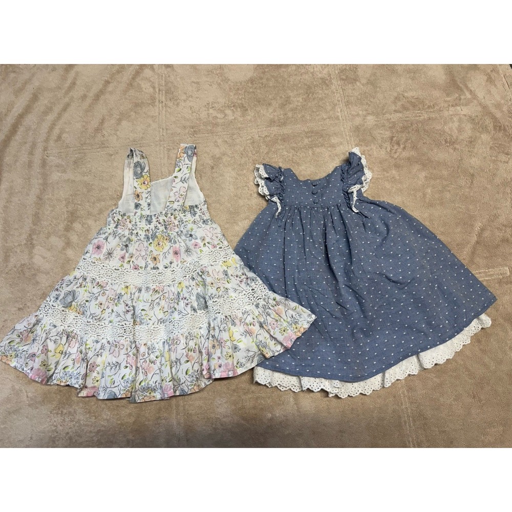 Tommy Bahama Baby Girl Dress Set 12M Floral Lace Tiered Blue Polka Dot Eyelet - Picture 2 of 12